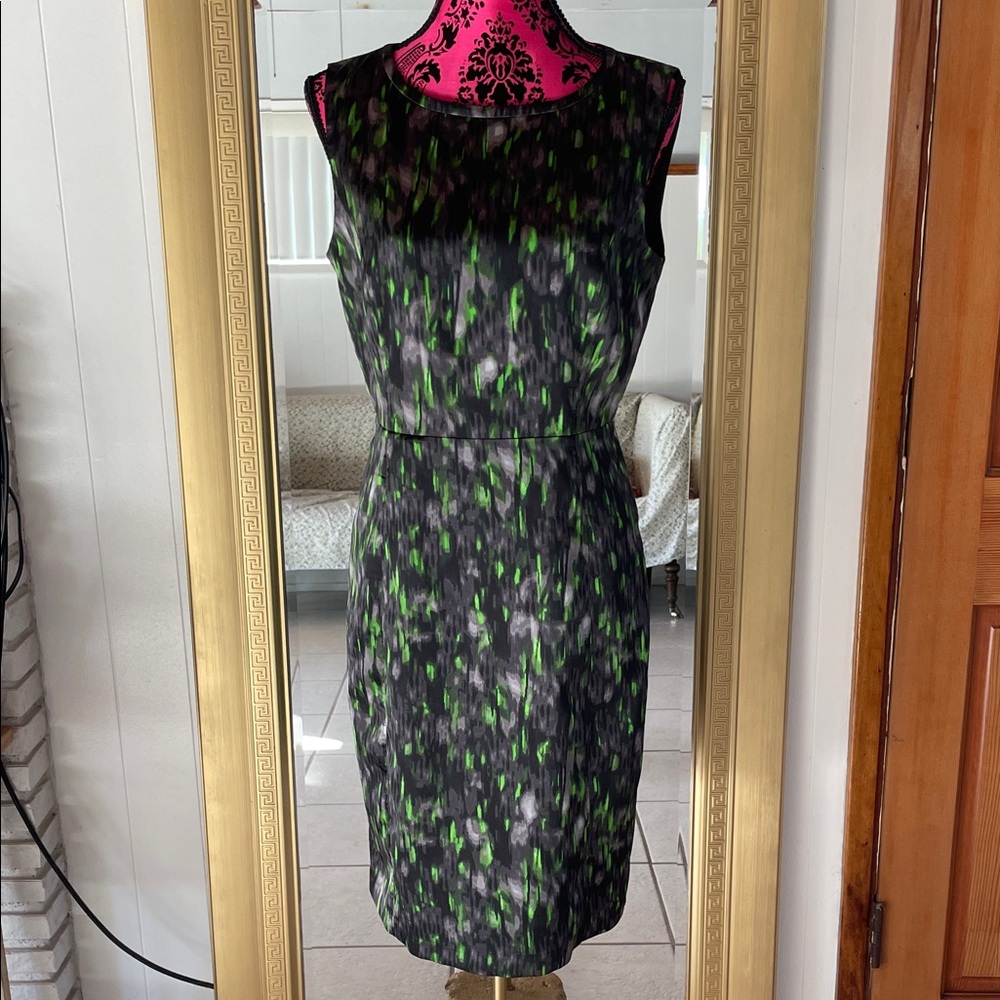 Tahari Black and Green Abstract Midi Dress